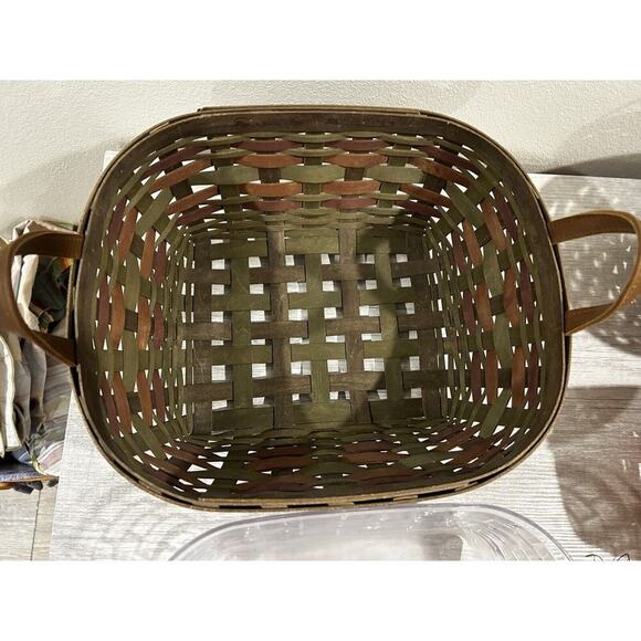 Longaberger Harvesting Basket & Protector ACT green brown weaves fall - Picture 3 of 9